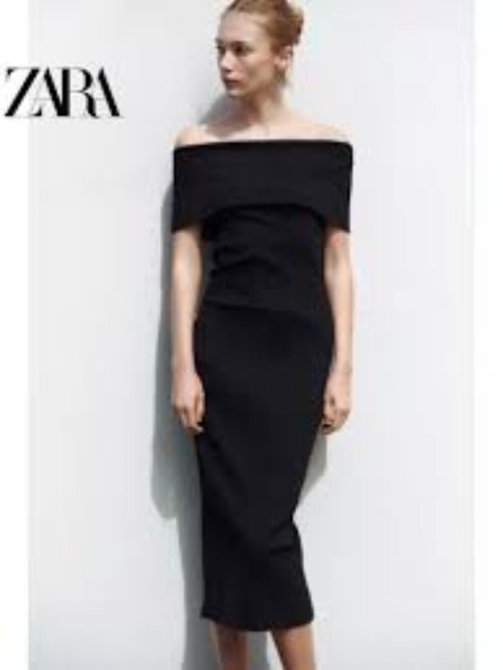 ZARA Black Off-Shoulder Midi Dress SIZE XL NWT